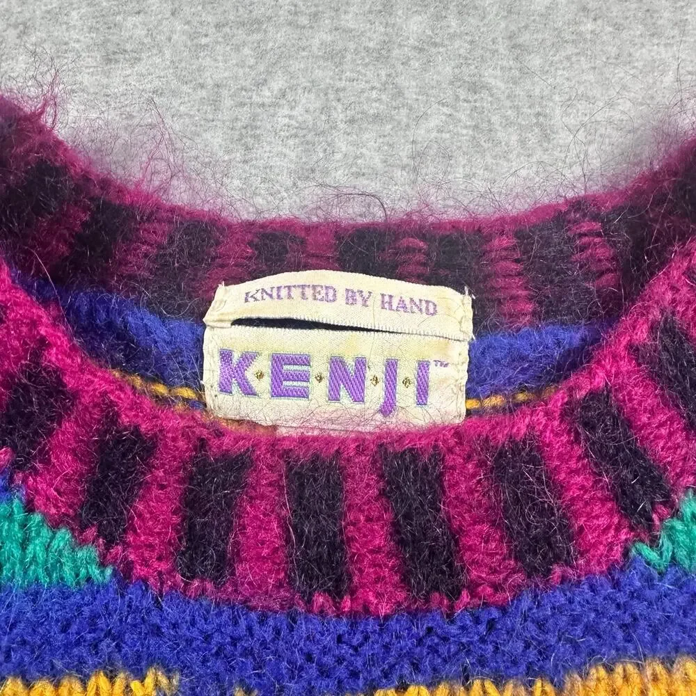 Kenji Hand Knit Sweater Vintage 80s Coogi Style Colorful Medium EUC